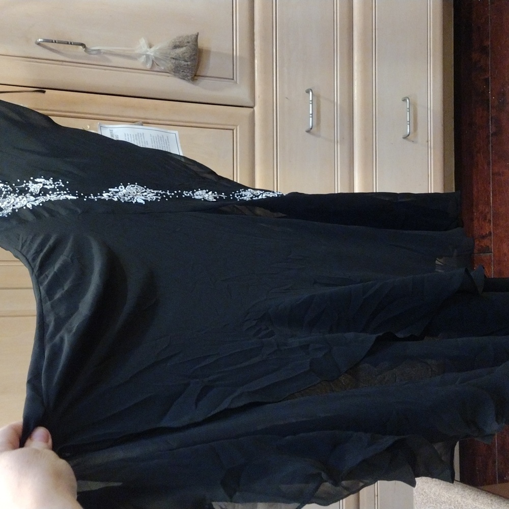 🖤 Y2K Black Beaded Sequin Rhinestone Silk/ Sheath/ Bias Cut Dress - Picture 10 of 16